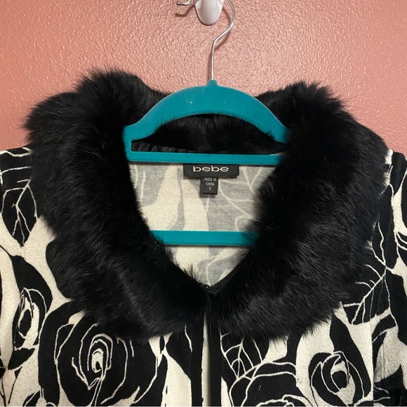 Vintage Bebe fur collared cropped rose print cardigan in blade and white - Picture 2 of 8